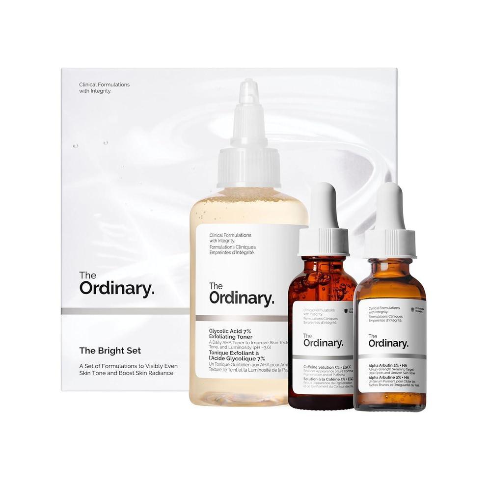The Ordinary El Set Luminoso, régimen de 3 pasos para un tono de piel radiante y uniforme con tónico exfoliante de ácido glicólico al 7%, Alpha Arbutin 2% + AH, y solución de cafeína 5% + EGCG | Set