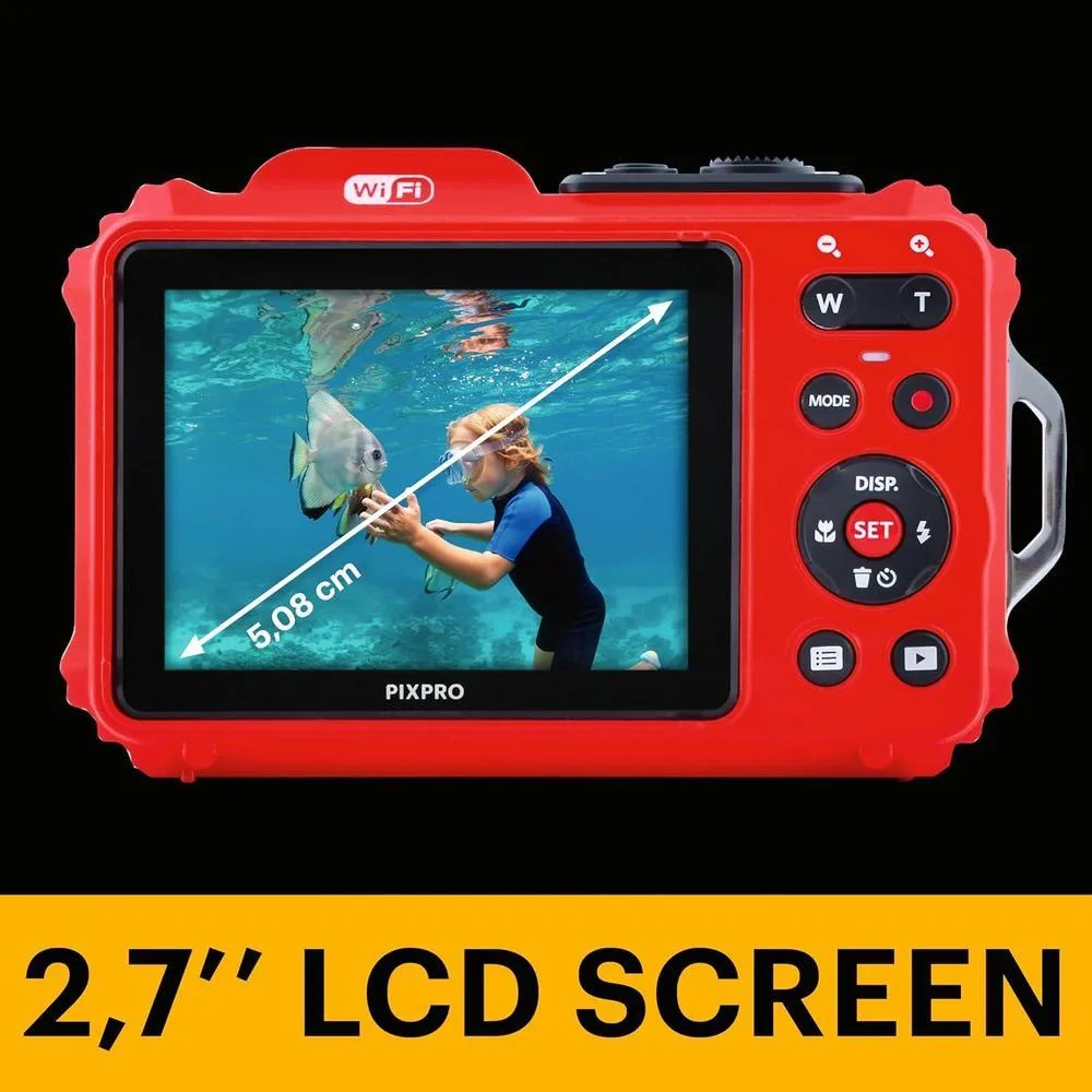 Cámara digital KODAK PIXPRO WPZ2 resistente al agua con zoom óptico 4X, pantalla LCD y video Full HD, color rojo