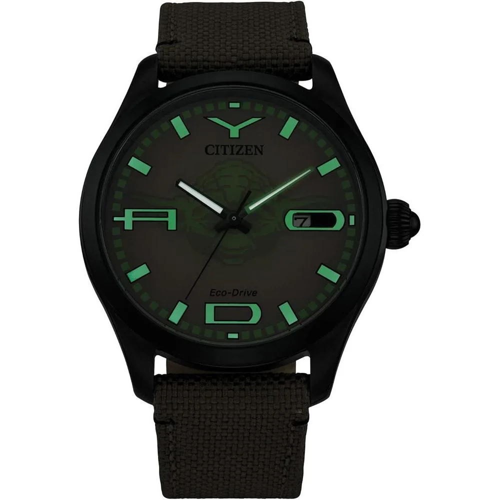Citizen Eco-Drive Star Wars Yoda Judge me by my size do you Reloj IP Negro Cordura Luminoso Modelo BM6839-06W Negro Marrón Classic