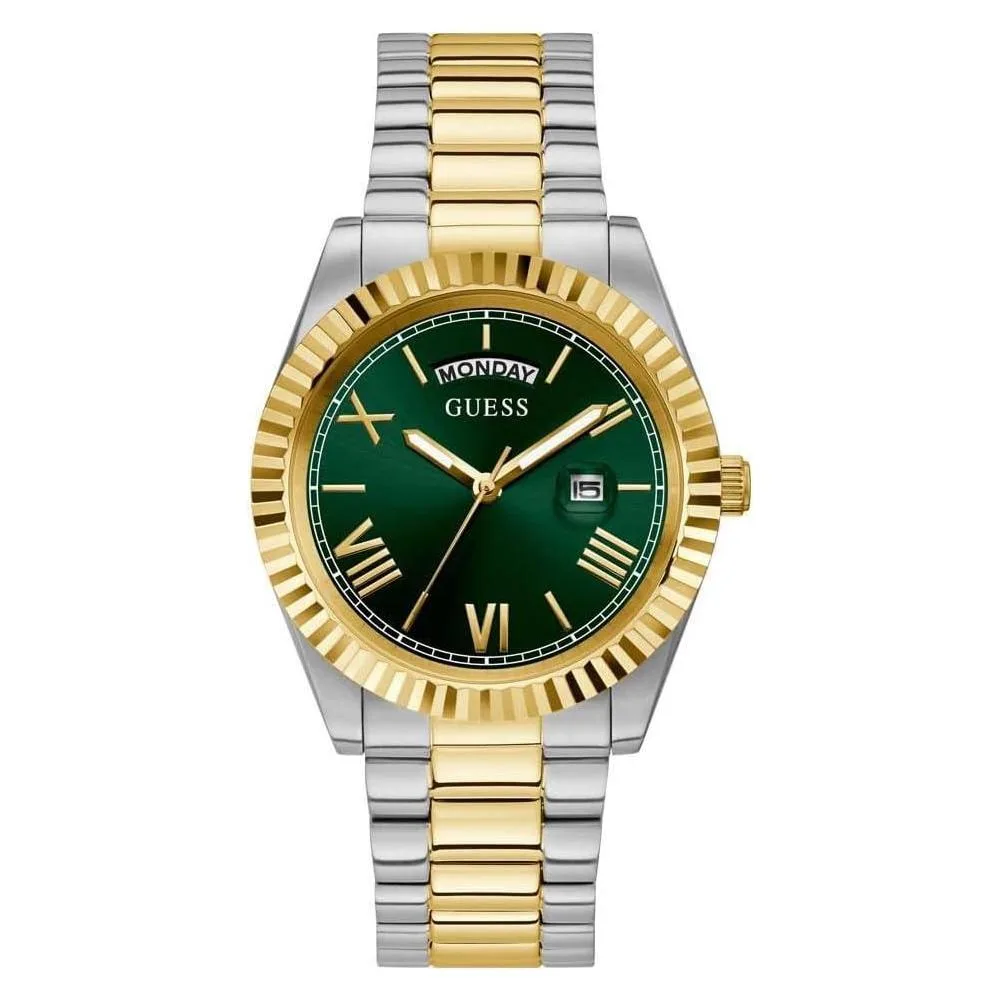 GUESS Men's 42mm Watch - Two-Tone Strap Green Dial Two-Tone Case