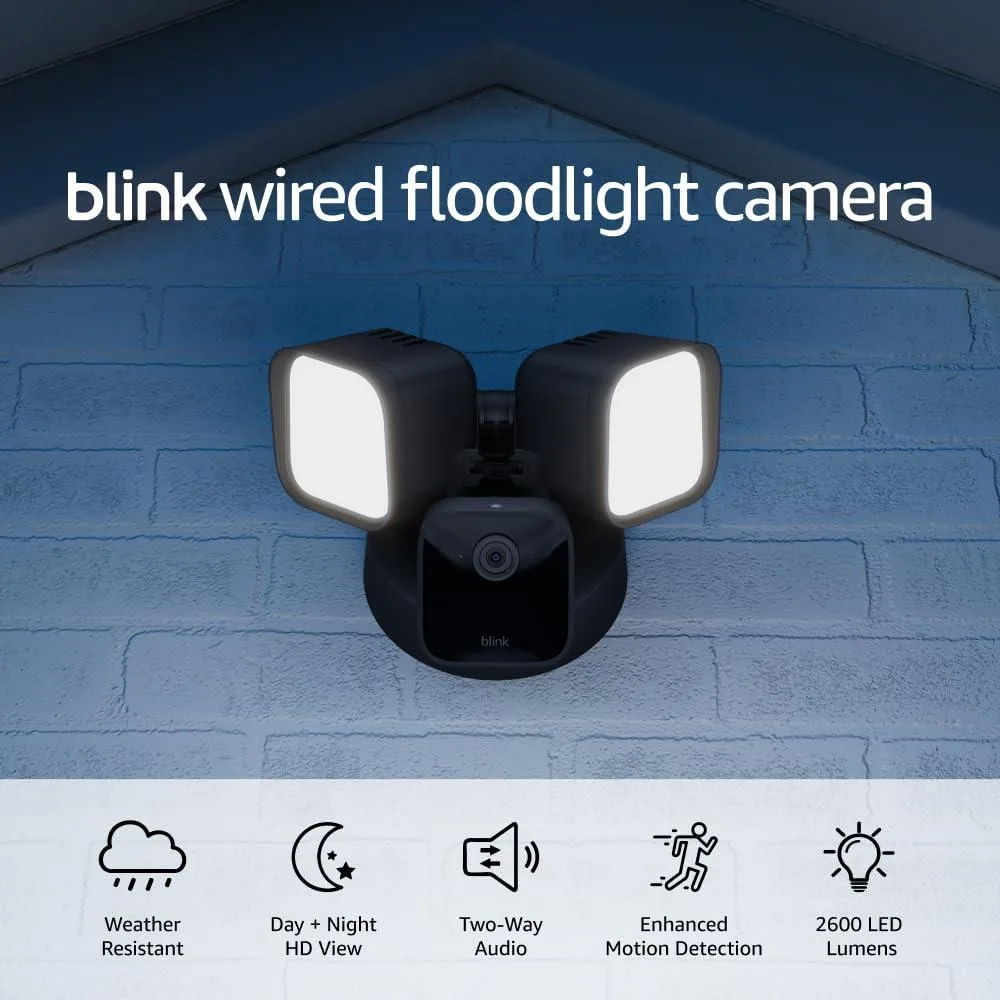 Cámara Blink Floodlight - Cámara de seguridad inteligente con visión HD y sirena, compatible con Alexa, 1 cámara color negro