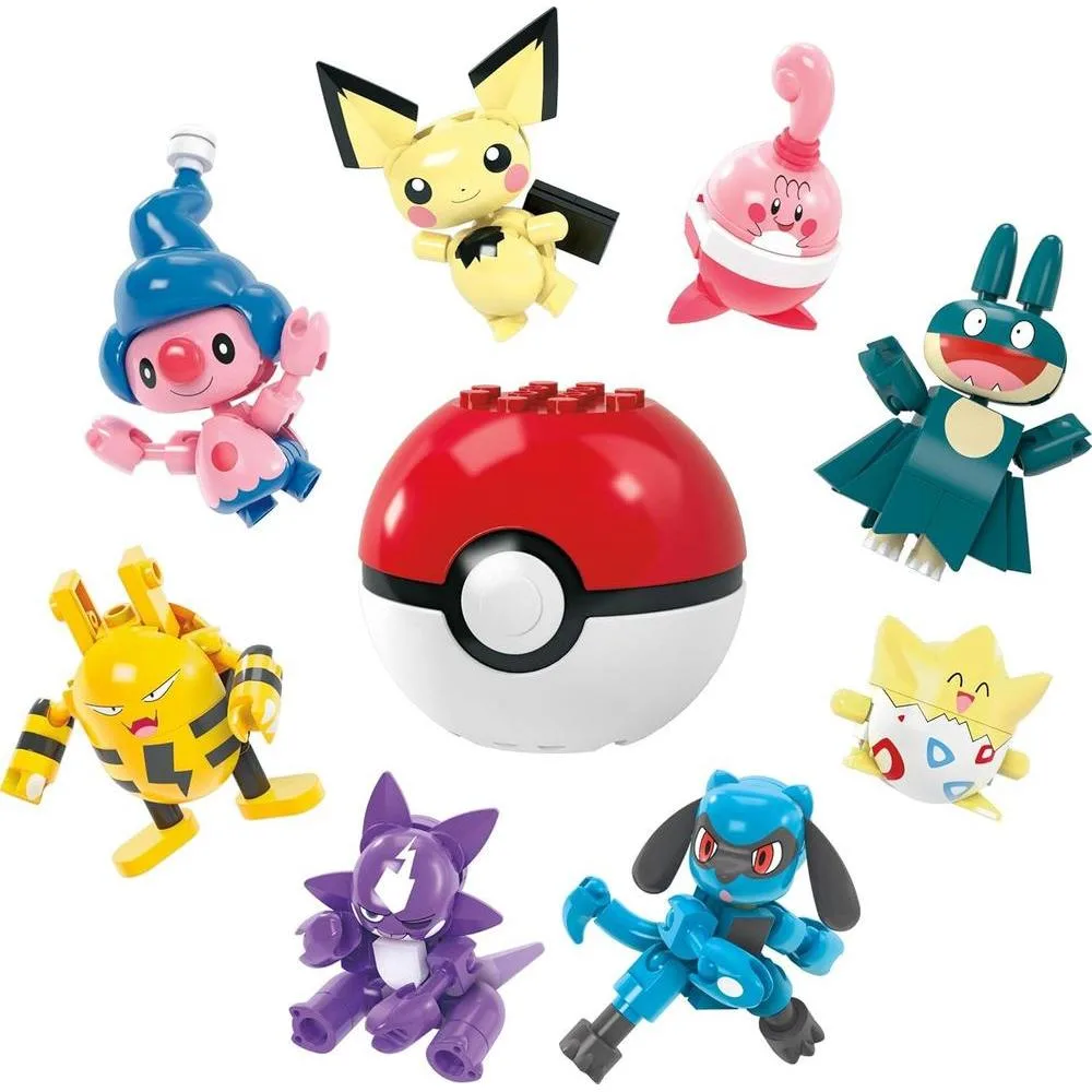Juego de construcción Mega Pokémon con 8 personajes articulables, incluye Poké Ball