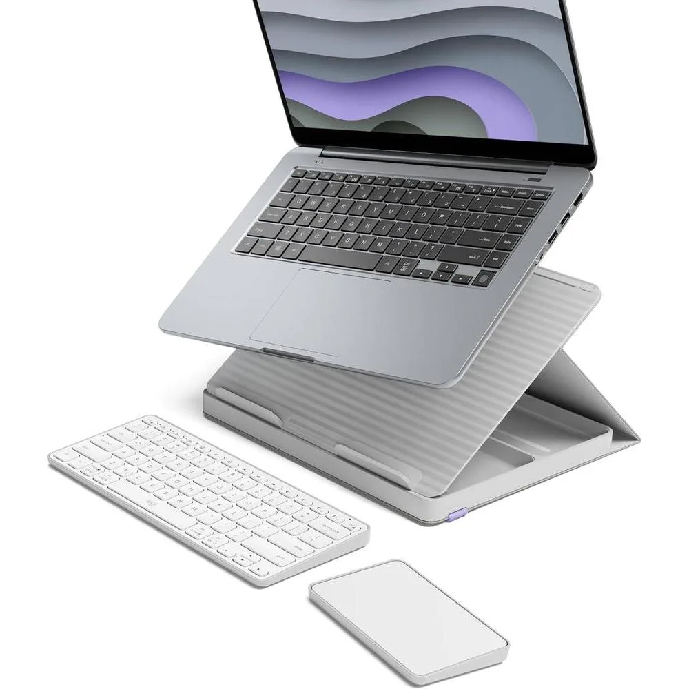 Logitech Casa Pop Up Desk Work From Home Kit with Laptop Stand, Wireless Keyboard & Touchpad, Bluetooth, USB C Charging, for Laptop/MacBook (10” to 17”) - Windows, macOS, ChromeOS - Nordic Calm