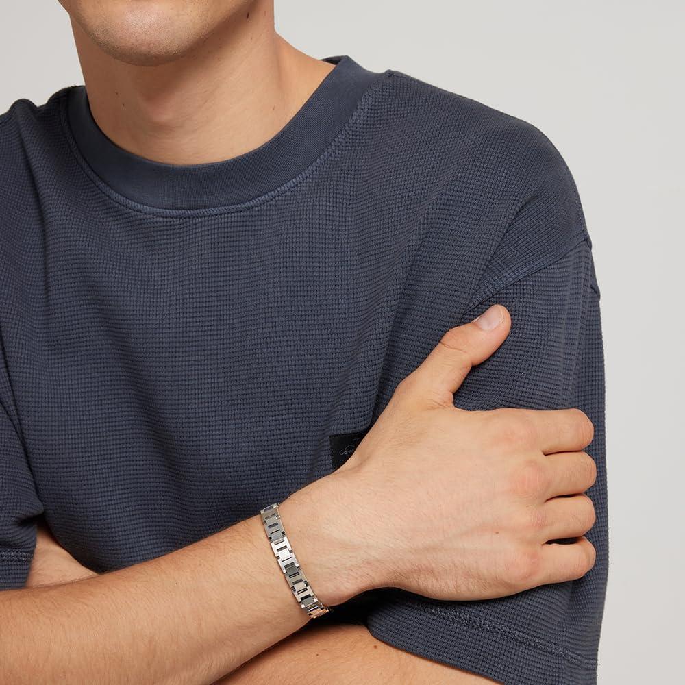 Calvin Klein pulsera de eslabones en acero inoxidable y estilo minimalista para hombre, plata, modelo 35000284