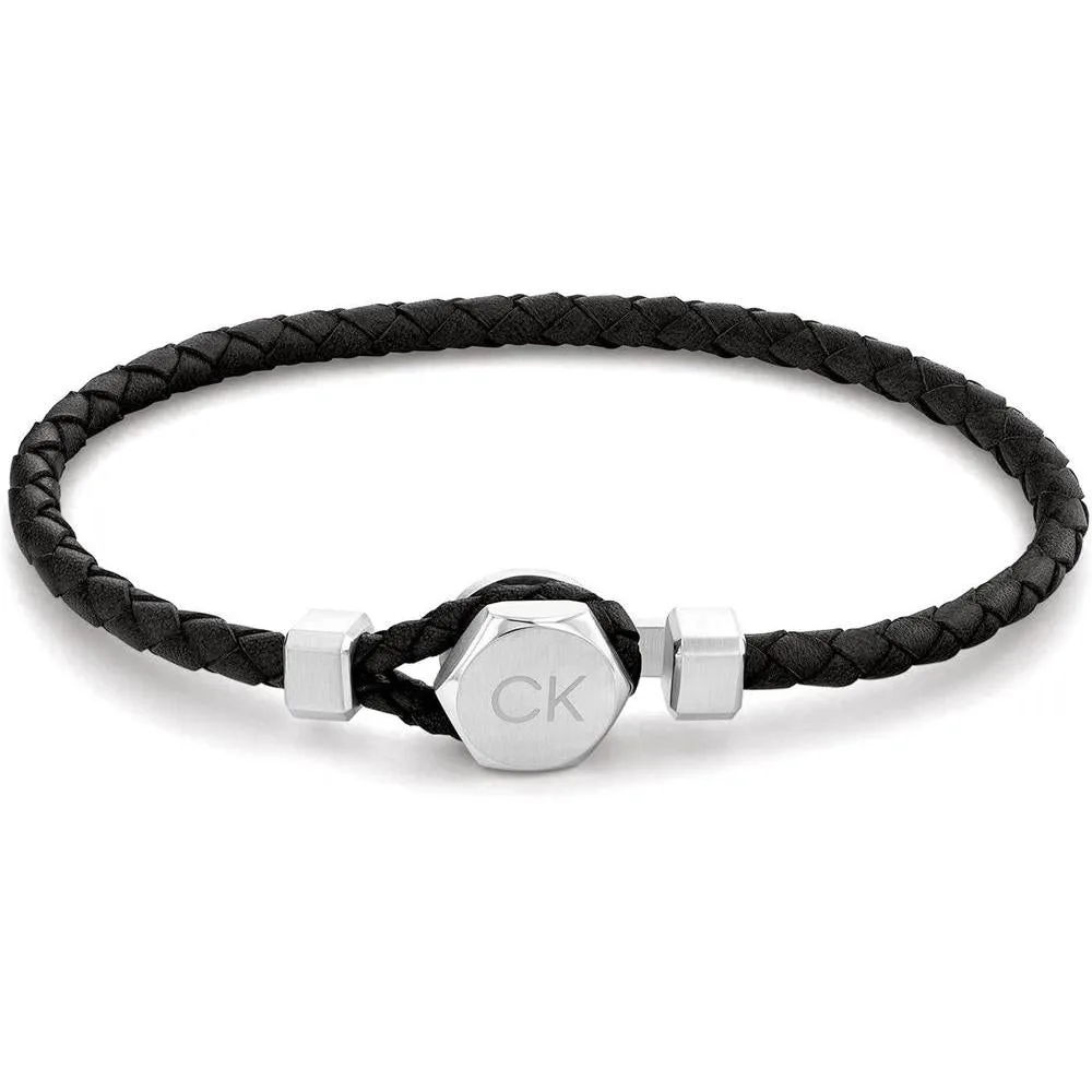 Pulsera de cuero para hombre Calvin Klein sin metal con cierre de gancho fácil y cadena trenzada en estilo moderno