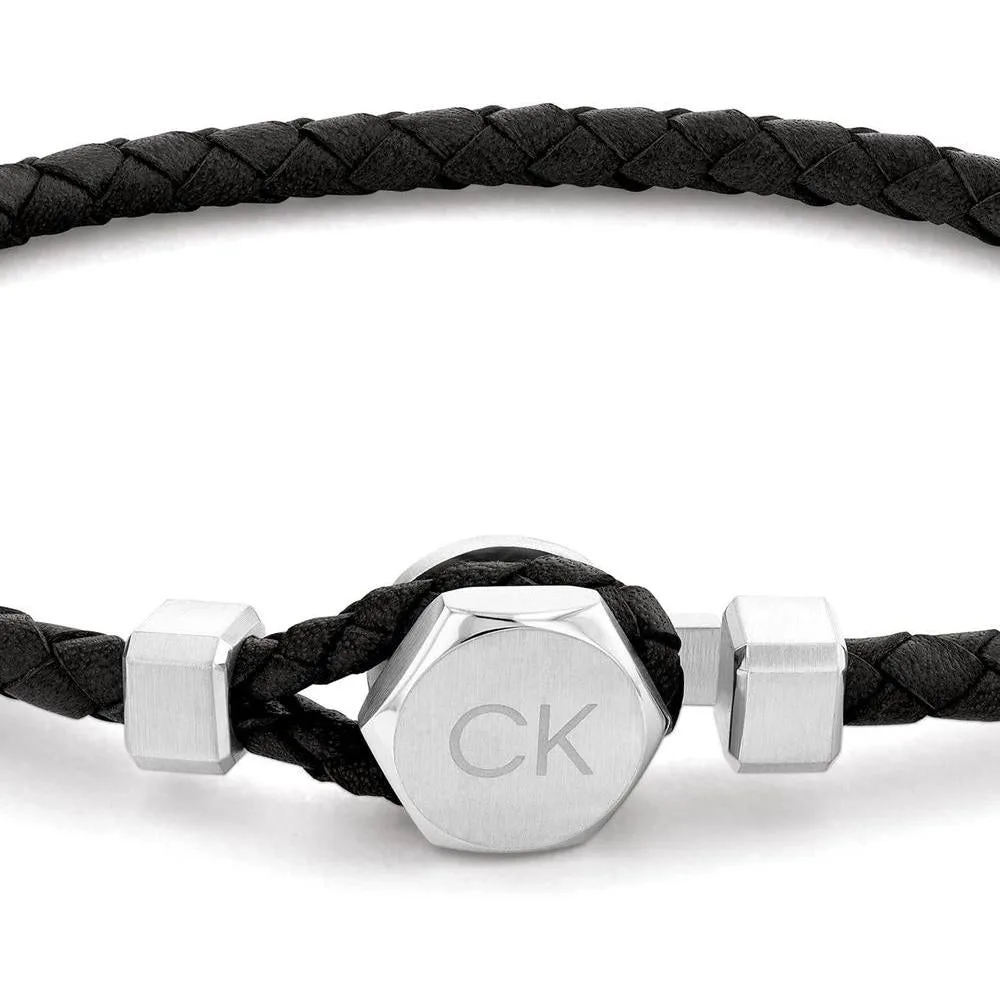 Pulsera de cuero para hombre Calvin Klein sin metal con cierre de gancho fácil y cadena trenzada en estilo moderno