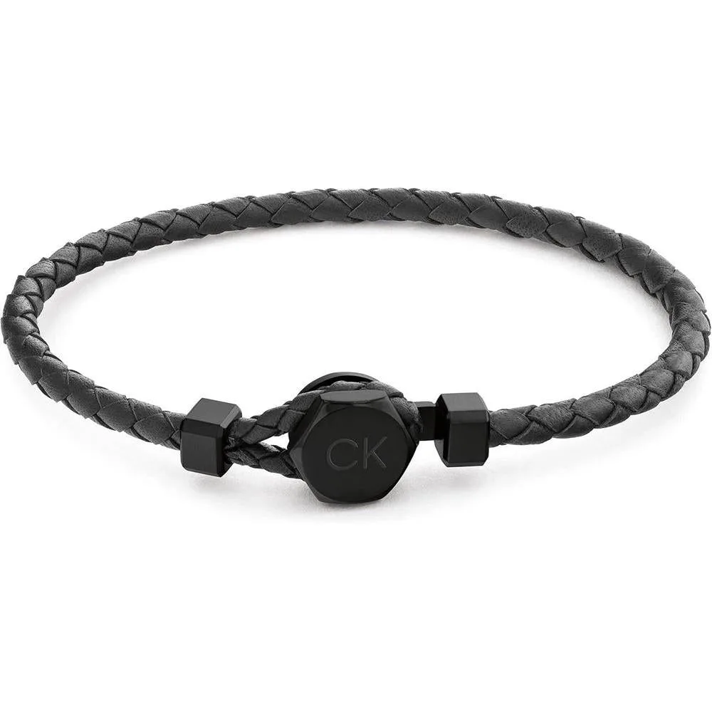 Pulsera de cuero trenzado para hombre de Calvin Klein con cierre hexagonal, estilo audaz y moderno, ideal para diversas ocasiones