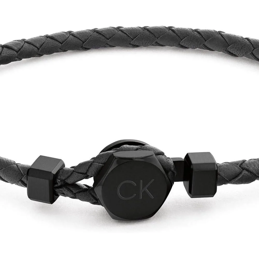 Pulsera de cuero trenzado para hombre de Calvin Klein con cierre hexagonal, estilo audaz y moderno, ideal para diversas ocasiones