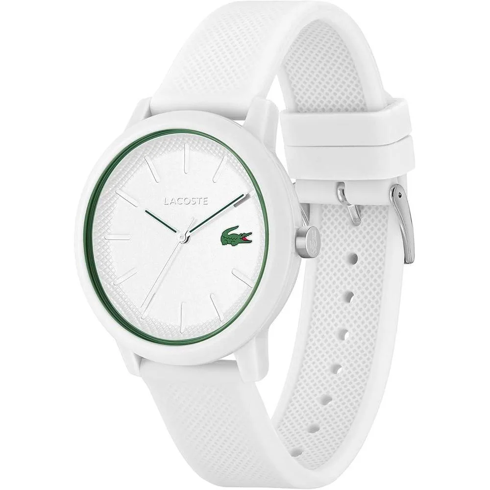 Lacoste Reloj 12.12 de silicona blanco para hombre con movimiento de cuarzo y cristal resistente a arañazos