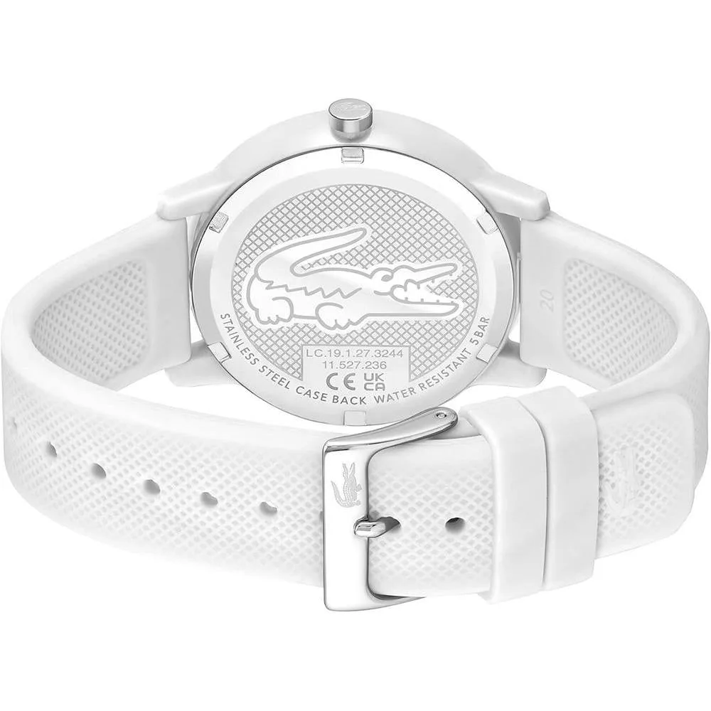 Lacoste Reloj 12.12 de silicona blanco para hombre con movimiento de cuarzo y cristal resistente a arañazos