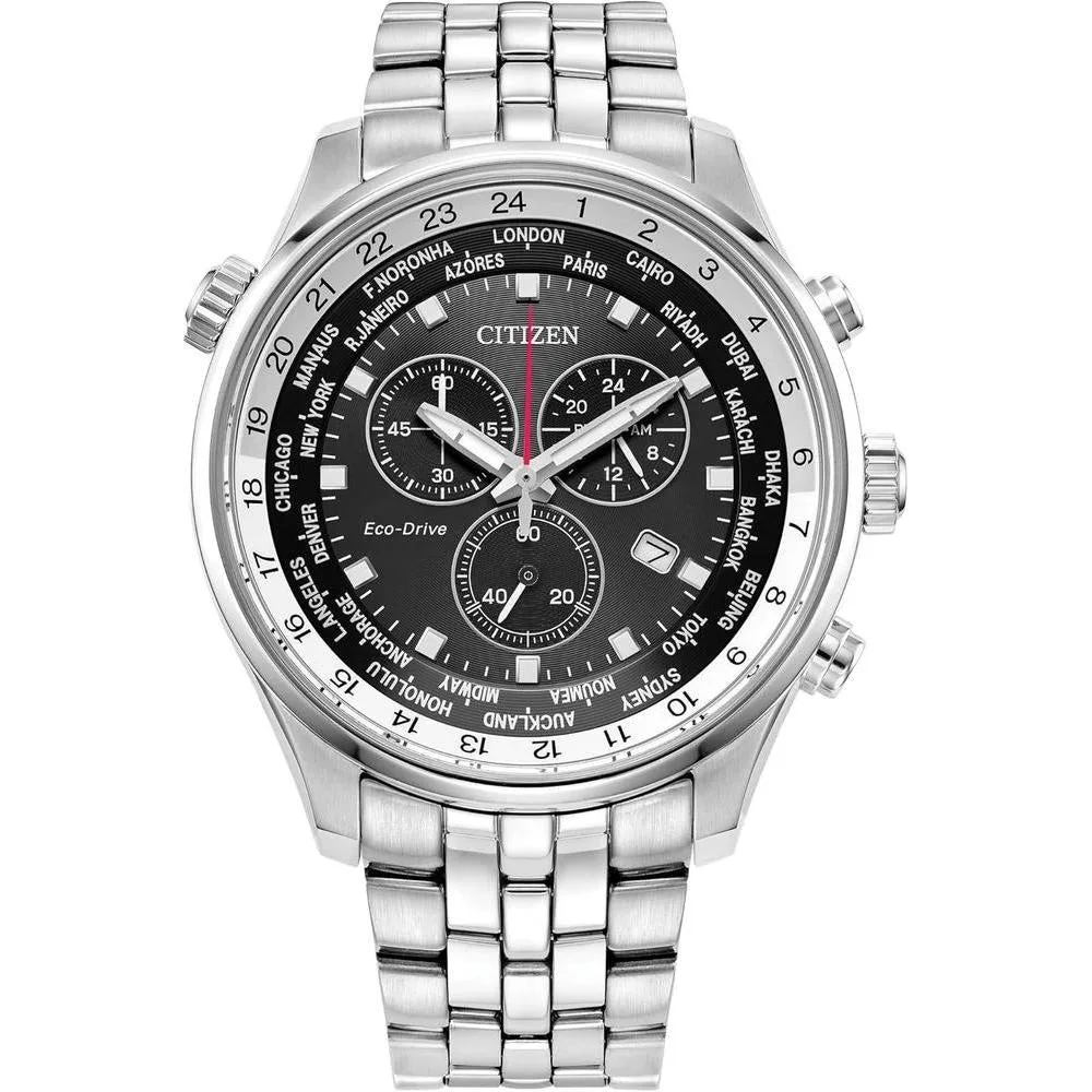 Citizen Men's Sport Luxury Eco-Drive Chronograph Watch, 12/24 Hour Time, Date, 100 Meters Water Resistant, Stainless Steel