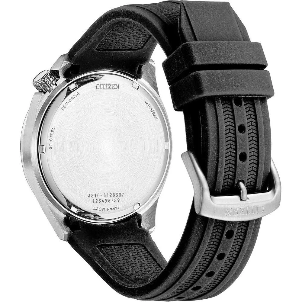 Citizen Reloj deportivo casual Eco Drive para hombre, resistente al agua y manecillas luminosas, Correa de poliuretano negro