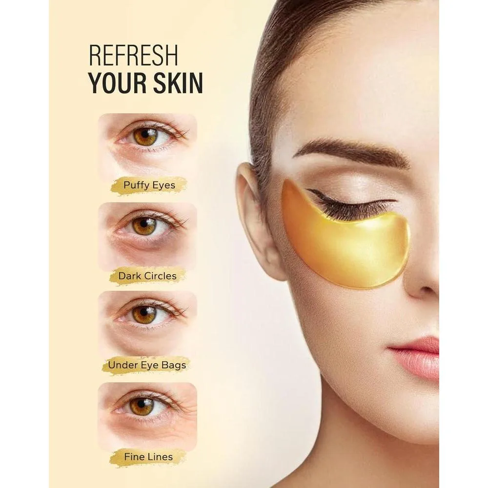 24k Gold Under Eye Patches, Alivian Hinchazón Y Ojeras Con Colágeno, 50 Pares