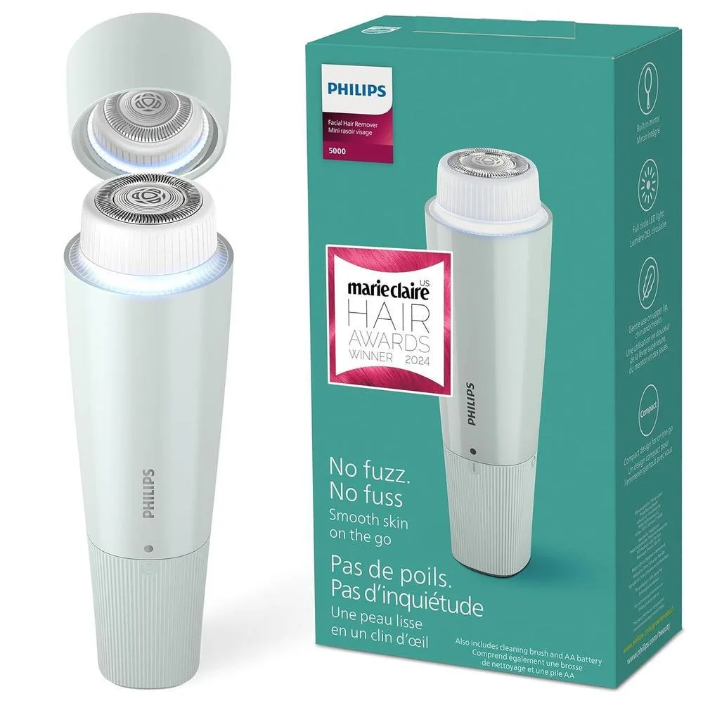 Philips Beauty Serie 5000 - Afeitadora eléctrica y peluquera personal para mujer, compacta e inalámbrica, cabeza hipoalergénica, depilación suave y rápida