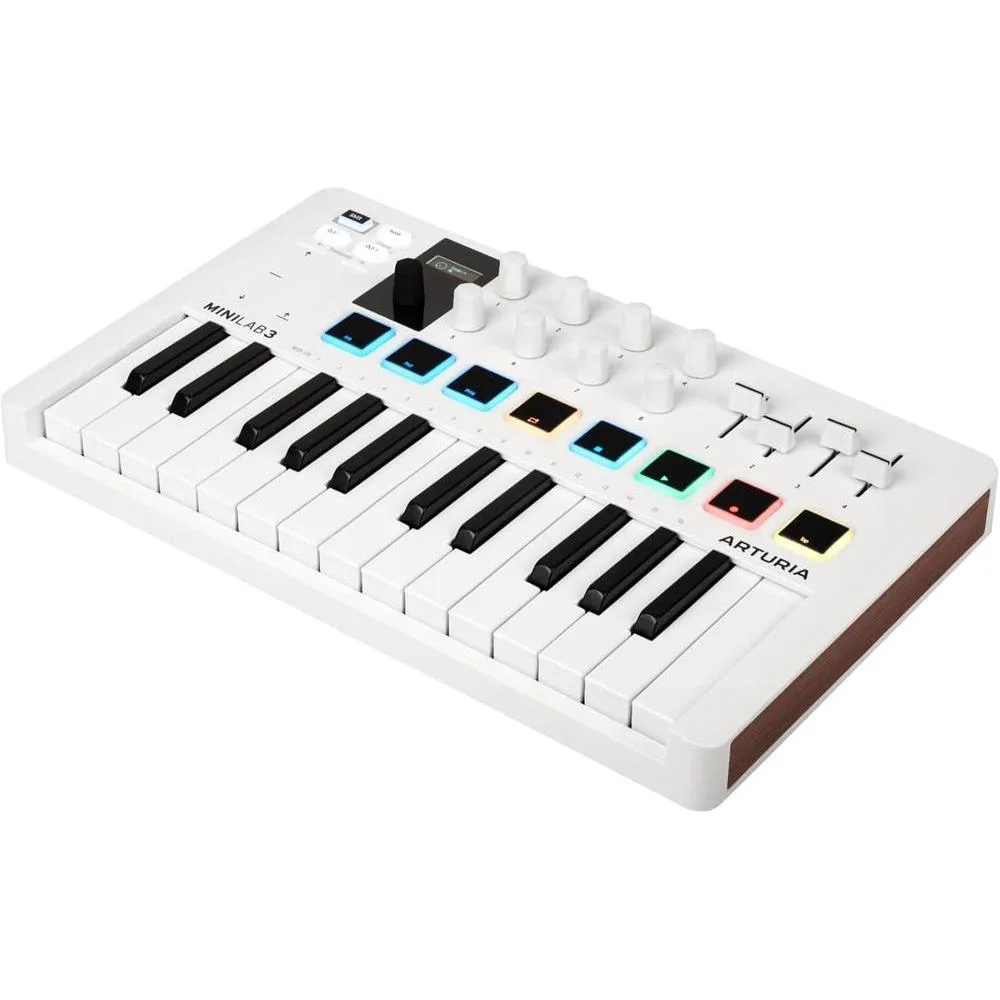 Arturia MiniLab 3 - Universal MIDI Controller for Music Production, with All-in-One Software Package - 25 Keys, 8 Multi-Color Pads - White
