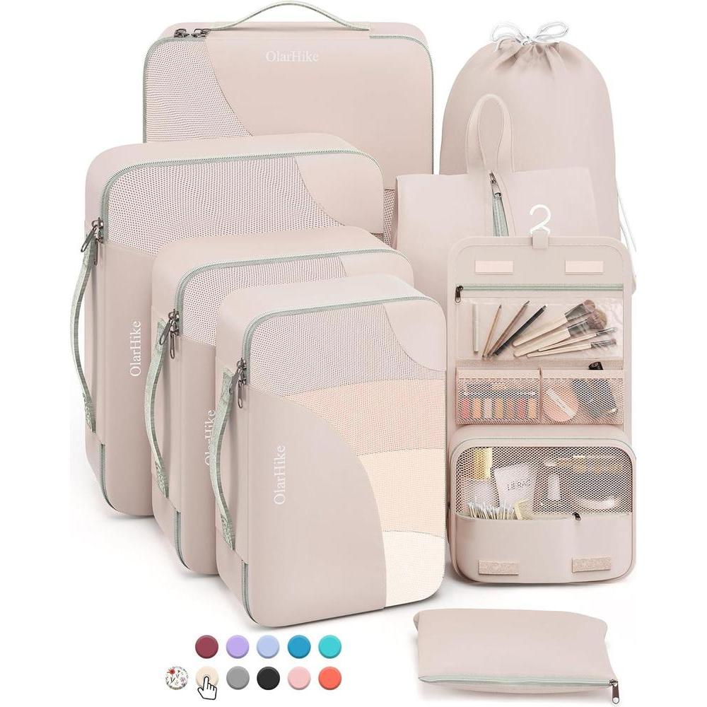 8 Set/10 Set Packing Cubes for Travel, Sturdy Suitcase Organizer in 4 Size(Extra Large, Large, Medium, Small), OlarHike Luggage Cubes with Toiletry Bag, Travel Essentials, Cruise Ship Gifts for Women