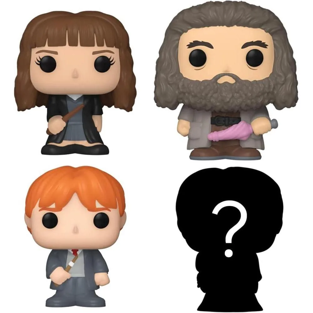 Funko Bitty Pop! Mini coleccionables de Harry Potter, paquete de 4 – Hermione, Hagrid, Ron y figura de persecución misteriosa