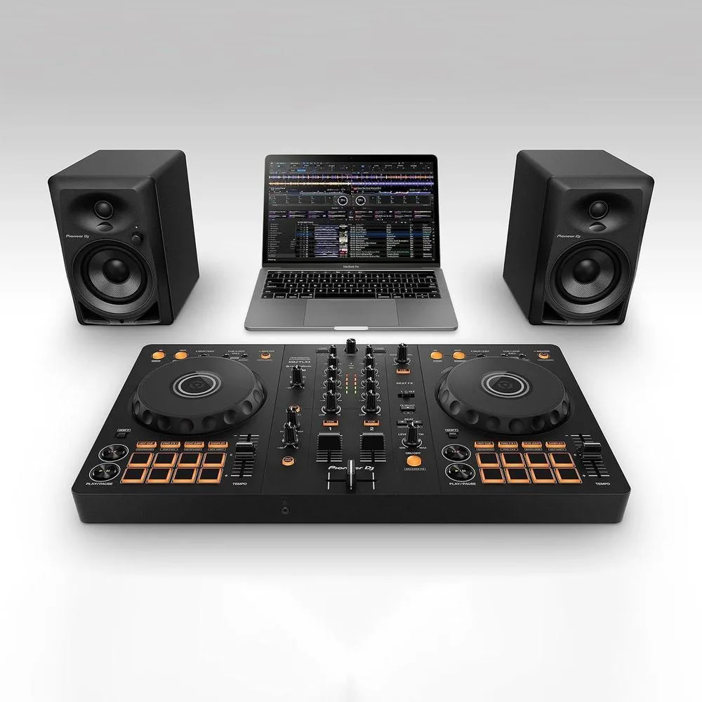 Pioneer DJ DDJ-FLX4 Controlador de 2 canales Rekordbox y Serato DJ con salida USB, integración de streaming, grafito