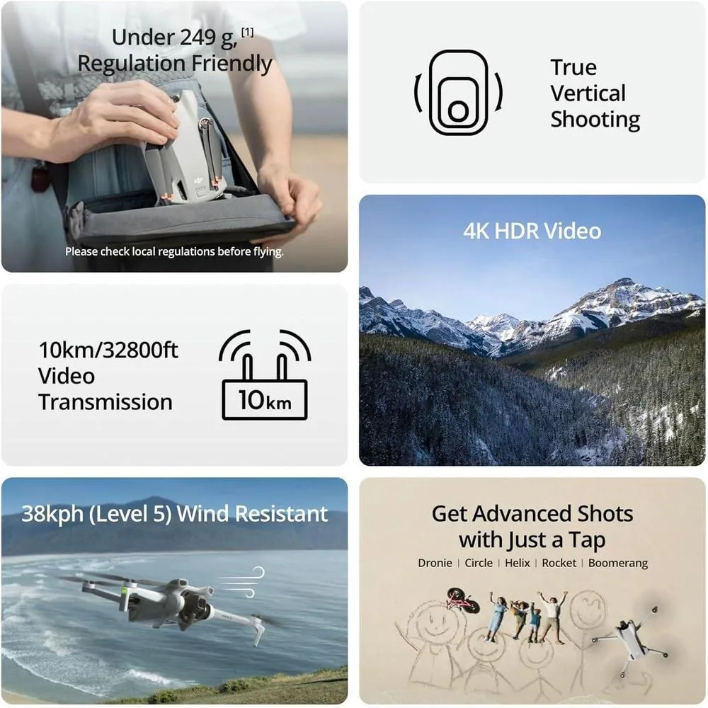 DJI Mini 3 combo con cámara 4K, 3 baterías, transmisión de video a 10 km, ideal para principiantes, dron ligero y avanzado