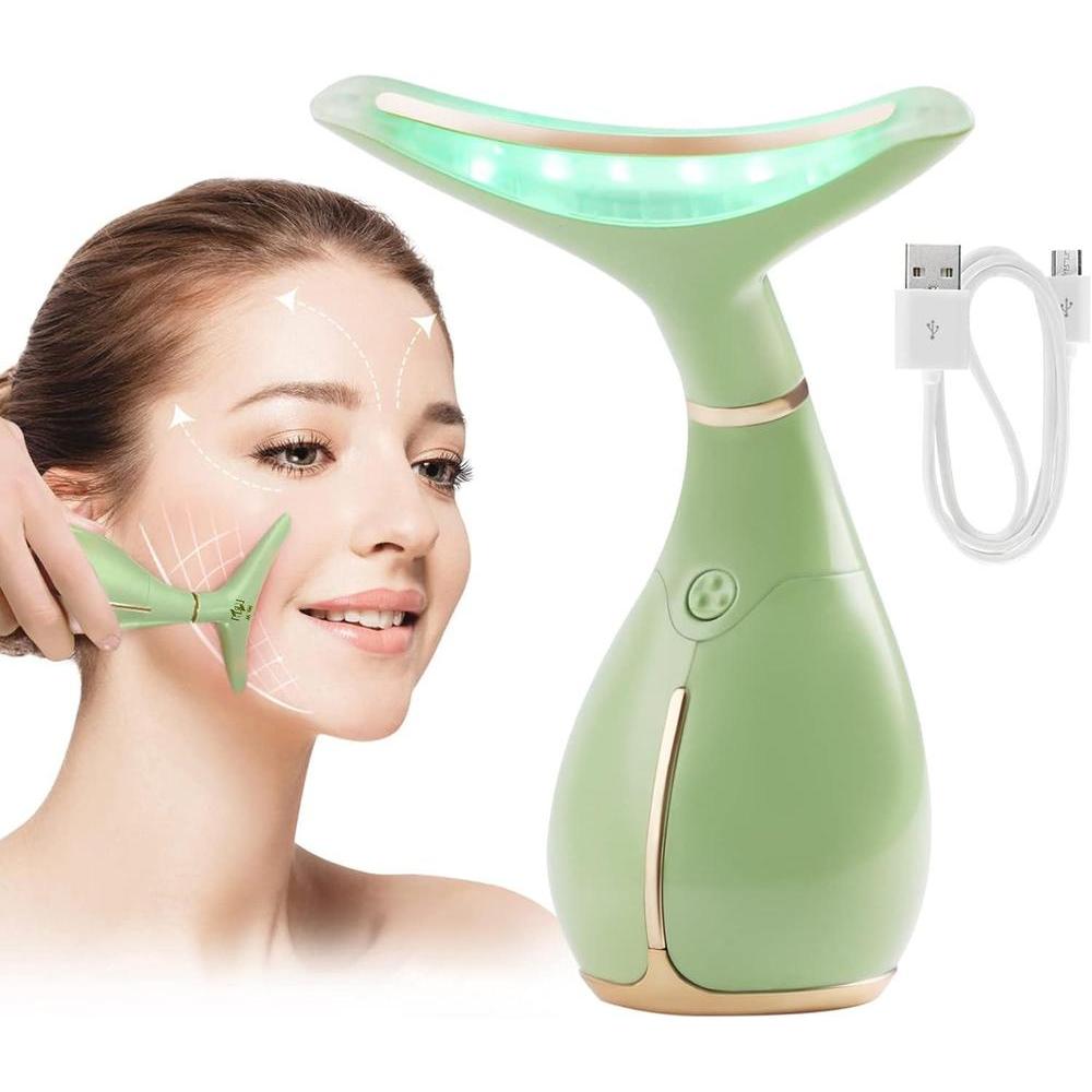 Ms.W Masajeador facial para mujer, masajeador facial portátil para el cuidado de la piel, kit de masaje facial eléctrico, calefacción de 45 ± 41.0 °F y 3 modos de masaje* (verde)