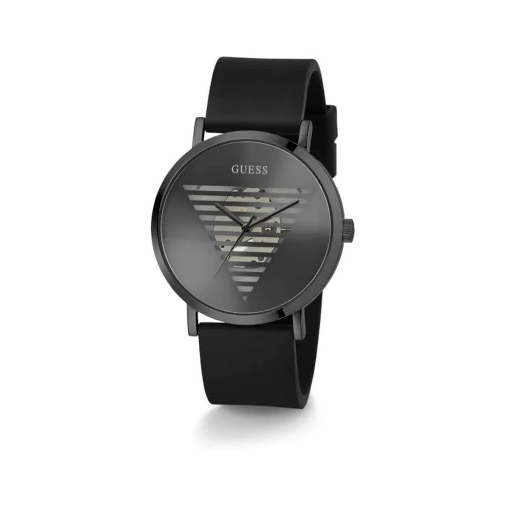 Reloj GUESS para hombre, correa de silicona, esfera negra, movimiento de cuarzo, resistente al agua y a golpes