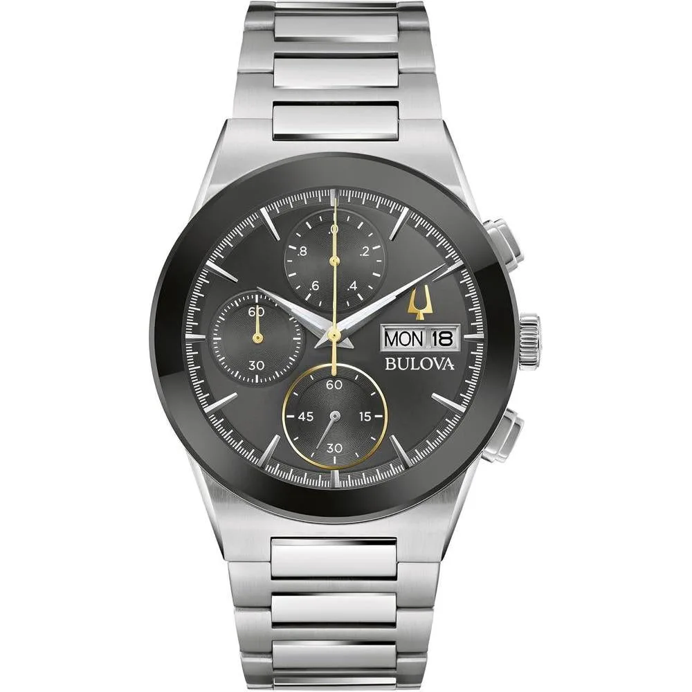 Bulova Men's Modern Millenia Chronograph 6-Hand Quartz Stainless Steel Watch, Day/Date, Edge to Edge Crystal, 41mm