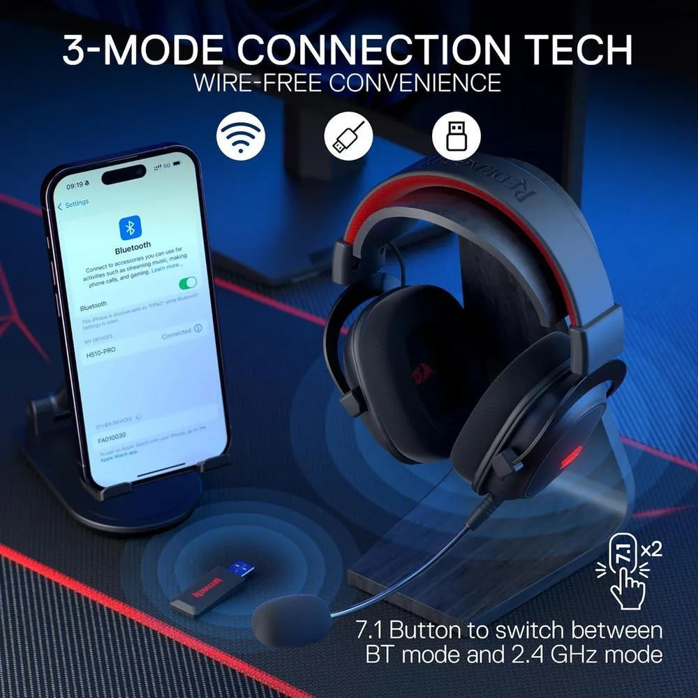 Redragon H510 PRO, auriculares gaming RGB 3 modos, sonido envolvente 7.1, controladores de audio de alta calidad, micrófono cancelación de ruido