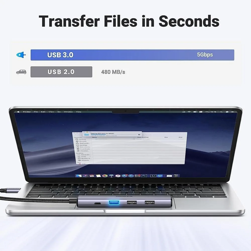 UGREEN Revodok 105 USB C Hub Adaptador multipuerto HDMI 4K, entrega de energía 100W, 3 puertos USB-A para MacBook Pro/Air, iPad Pro