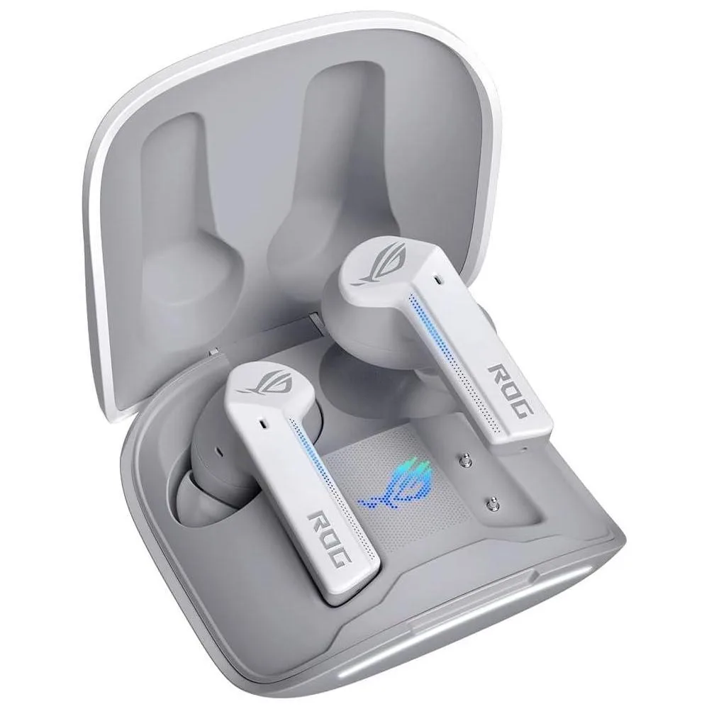 Asus Rog Cetra Audífonos Bluetooth Cancelación Activa Ruido, Carga Inalámbrica, IpX4, Blanco, 27Hrs Batería
