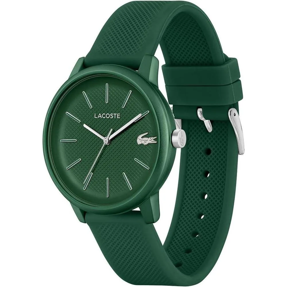 Reloj de cuarzo Lacoste 12.12 Move para hombre con caja de aluminio verde y correa de silicona, diseño monocromático
