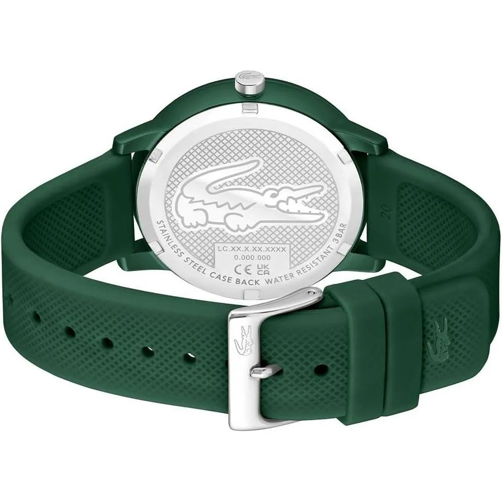 Reloj de cuarzo Lacoste 12.12 Move para hombre con caja de aluminio verde y correa de silicona, diseño monocromático