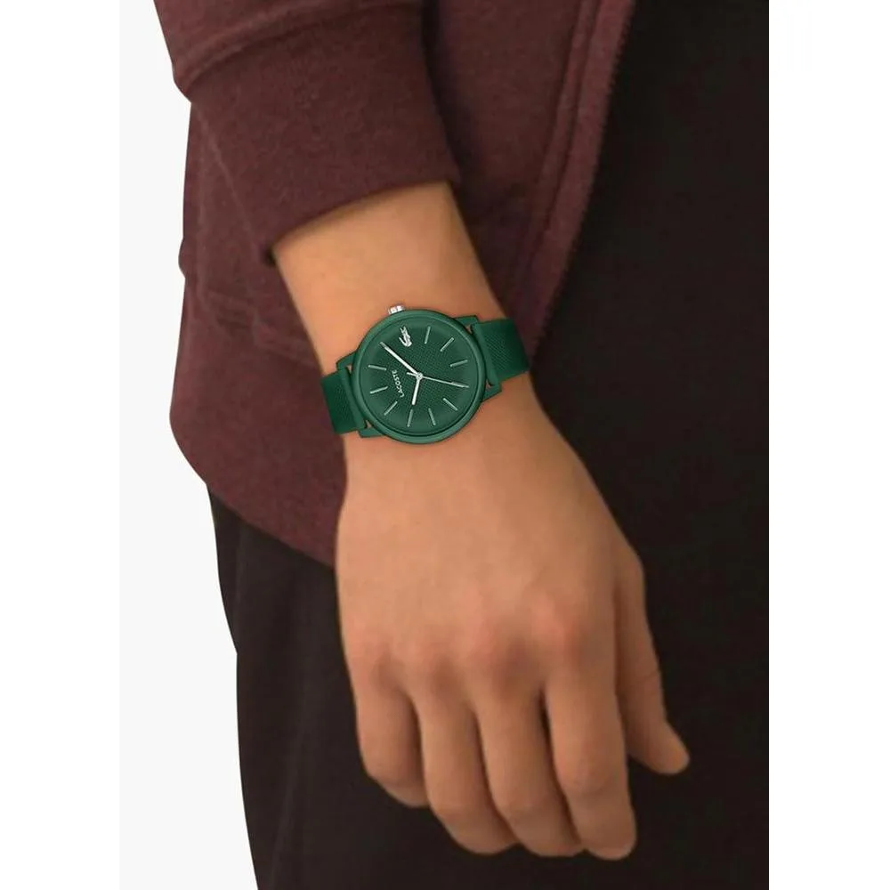 Reloj de cuarzo Lacoste 12.12 Move para hombre con caja de aluminio verde y correa de silicona, diseño monocromático