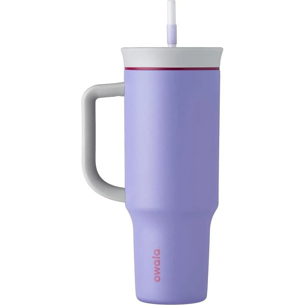 Owala Stainless Steel Triple Layer Insulated Travel Tumbler with Spill Resistant Lid, Straw, and Carry Handle, BPA Free, 40 oz, Light Purple (Whimsical Daydream)