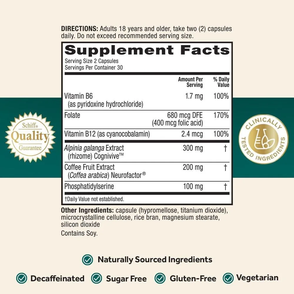 NEURIVA Suplemento cerebral nootrópico sin cafeína probando para alerta mental, memoria, enfoque y concentración.