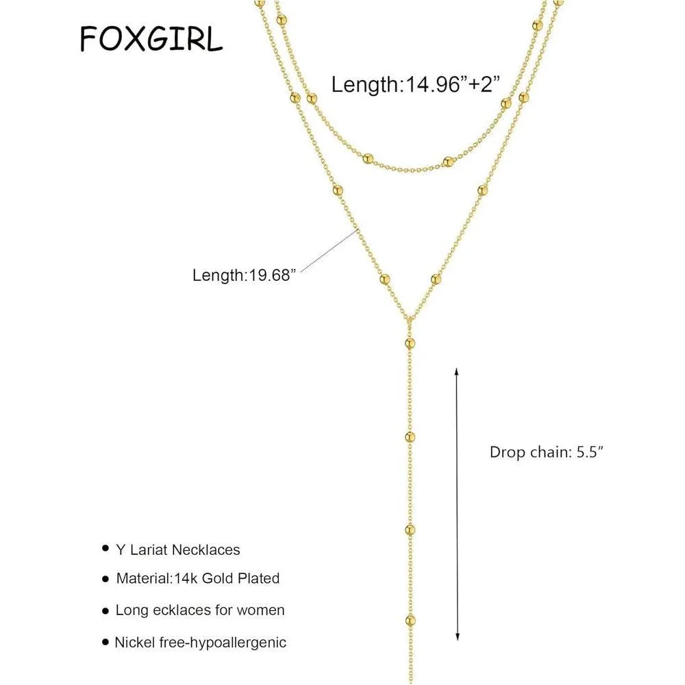 Foxgirl Lariat - Collar oro para mujer, delicado collar chapado en oro 14k, diseño en Y con cadena de circonita cúbica