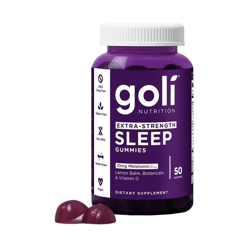 Goli Suplemento nutricional, gomita extra fuerte para dormir, 10 mg de melatonina, 1 paquete de 50 unidades, sin gluten, vegana, sin OMG y sin gelatina