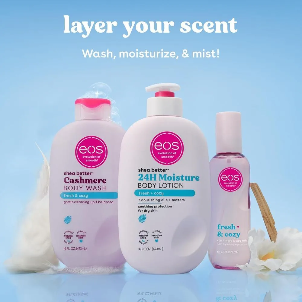 eos Shea Better Loción corporal fresca y acogedora, para el cuidado de la piel con humedad las 24 horas, ligera y no grasosa