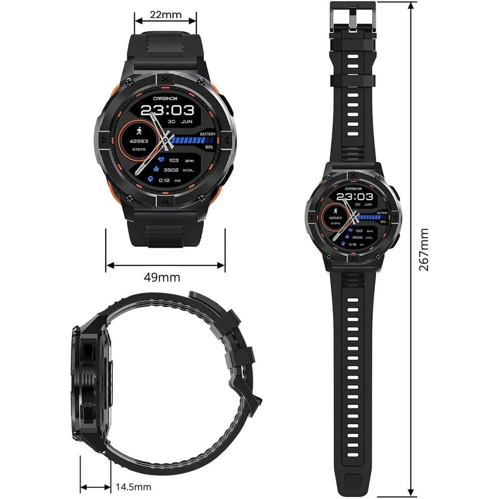CARBINOX X-Ranger Smart Watch con llamadas, rastreador fitness resistente al agua IP69K, compatible Android e iOS, pantalla AMOLED