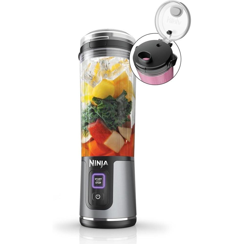 Ninja BC151BK Blast Portable Blender, Cordless, 18oz. Vessel, Personal Blender-for Shakes & Smoothies, BPA Free, Leakproof-Lid & Sip Spout, USB-C Rechargeable, Dishwasher Safe Parts, Black