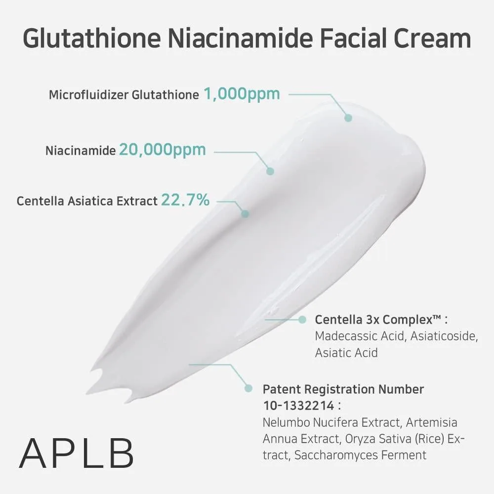 APLB Glutatión Niacinamida Crema Facial con LIPO GLUTA NIAC CEN, cuidado coreano de la piel, profunda hidratación y elasticidad mejorada