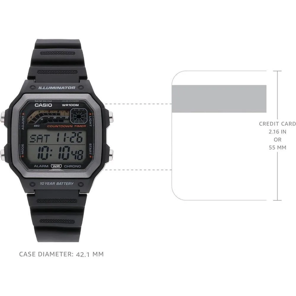 Reloj Casio Serie WS1600H con diseño deportivo, cronómetro, temporizador, luz LED y resistencia al agua, alarma, calendario y batería de larga duración