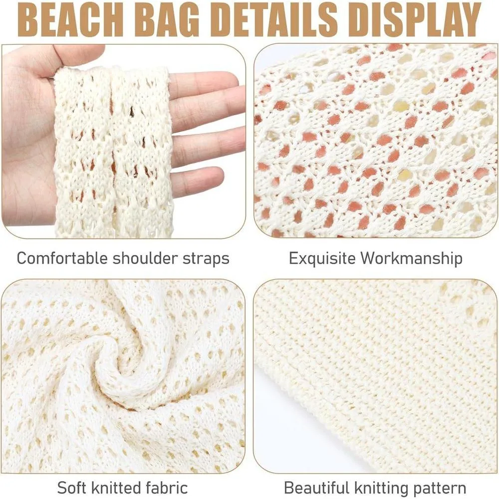 Hatisan - Bolsa de ganchillo para mujer, ideal para playa, vacaciones y uso diario. Diseño ligero y material duradero