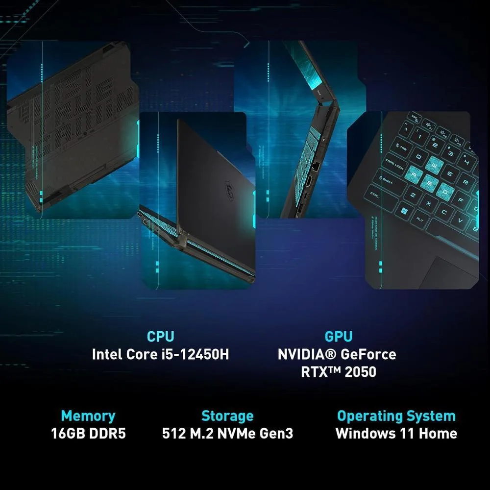 Msi Cyborg 15 Laptop: Intel Core I5, Rtx 2050, 15.6" Fhd, 144Hz, 16Gb Ram, 512Gb Ssd, Usb-C, Windows 11