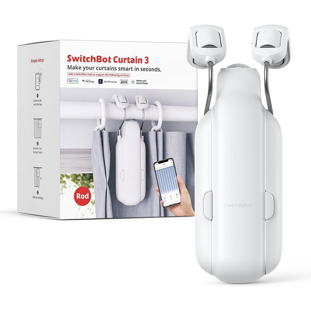 SwitchBot Automatic Curtain Opener - Bluetooth Remote Control Smart Curtain with App/Timer, Upgraded High-Performance Motor, Add SwitchBot Hub to Work with Alexa, Google Home, HomeKit (Curtain 3, Rod)