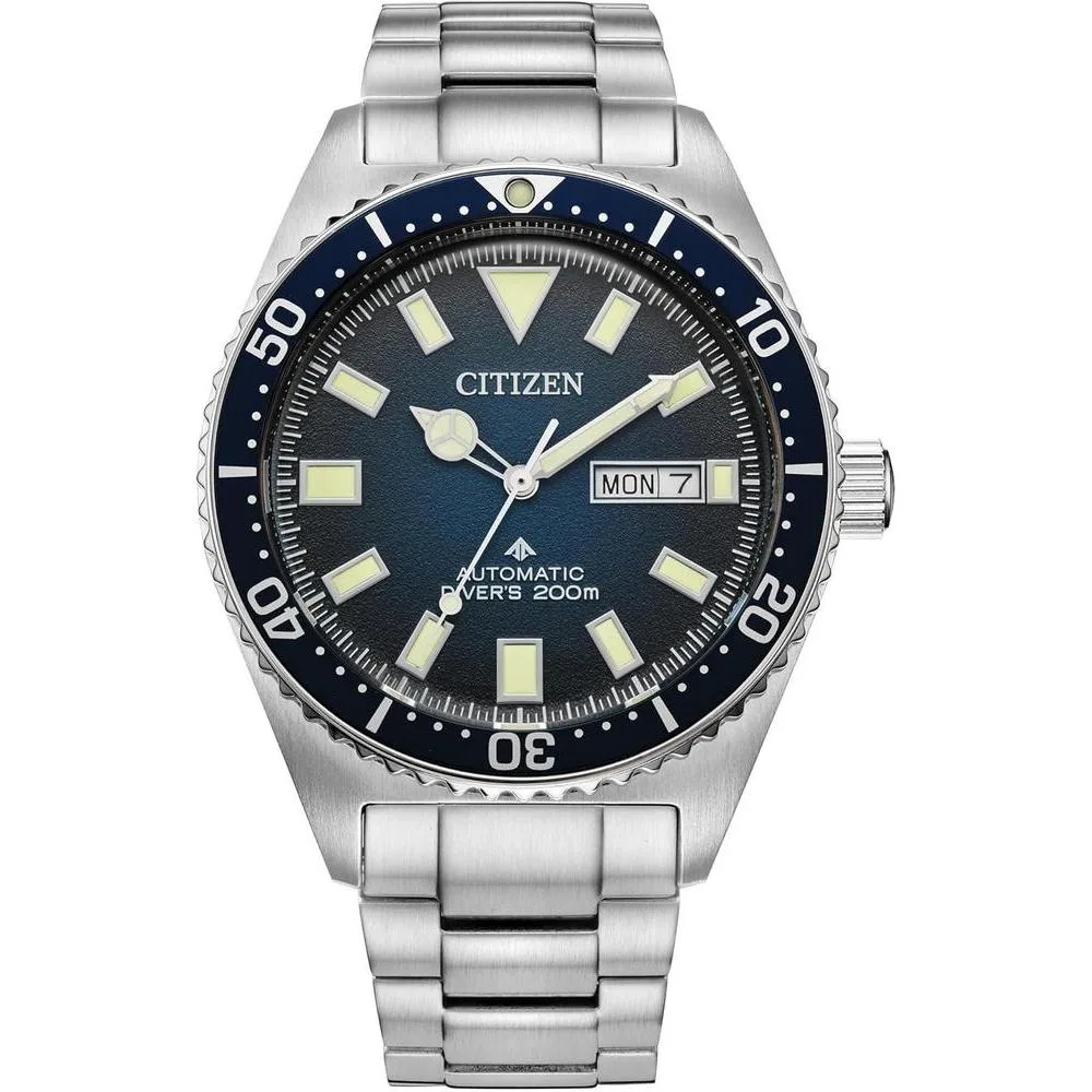 Citizen Men's Promaster Dive Automatic 3 Hand Silver Stainless Steel Watch with Blue Gradient Dial, ISO Certified (Model: NY0129-58L)