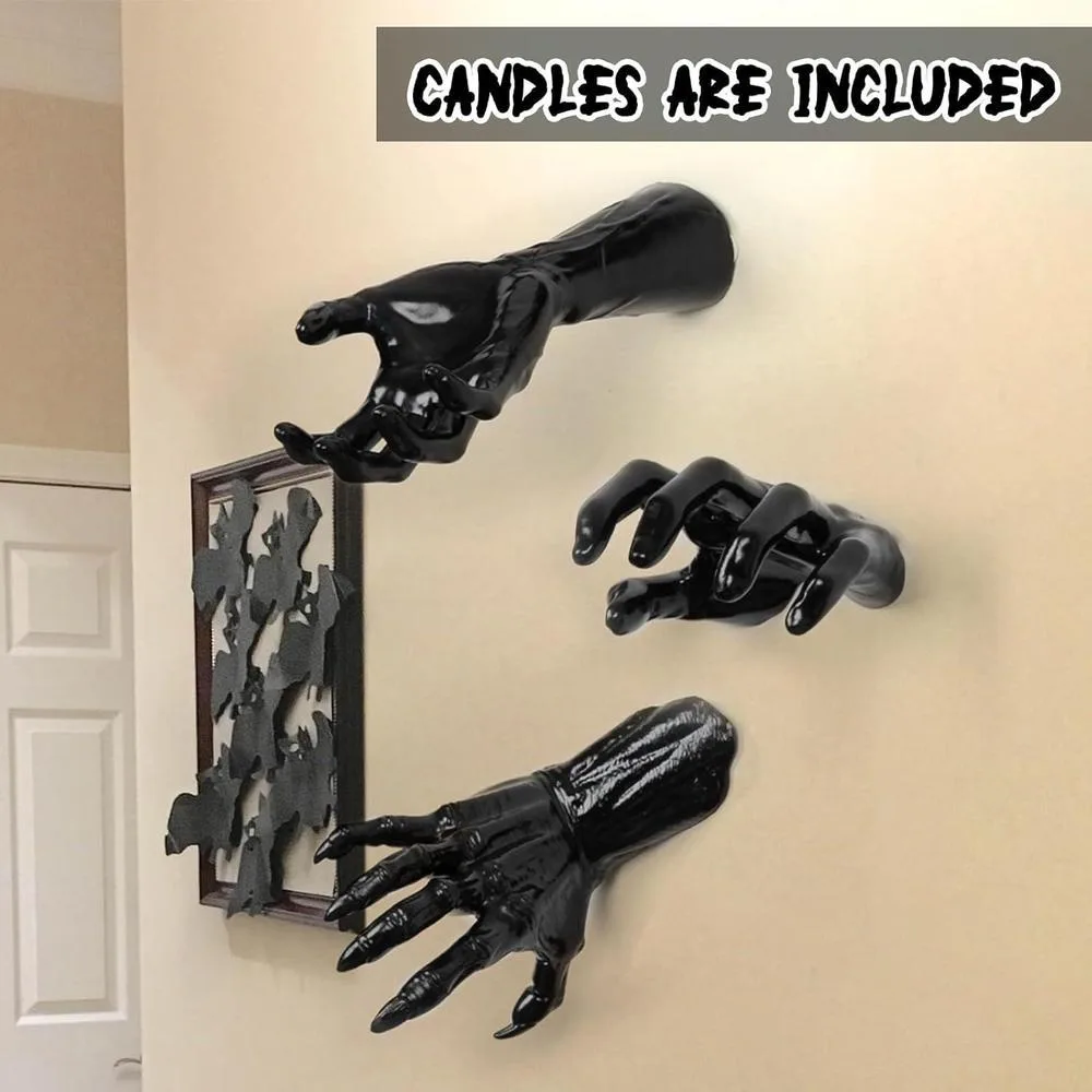 Decoraciones de Halloween, manos espeluznantes para decoraciones de pared góticas con velas, paquete de 3 piezas