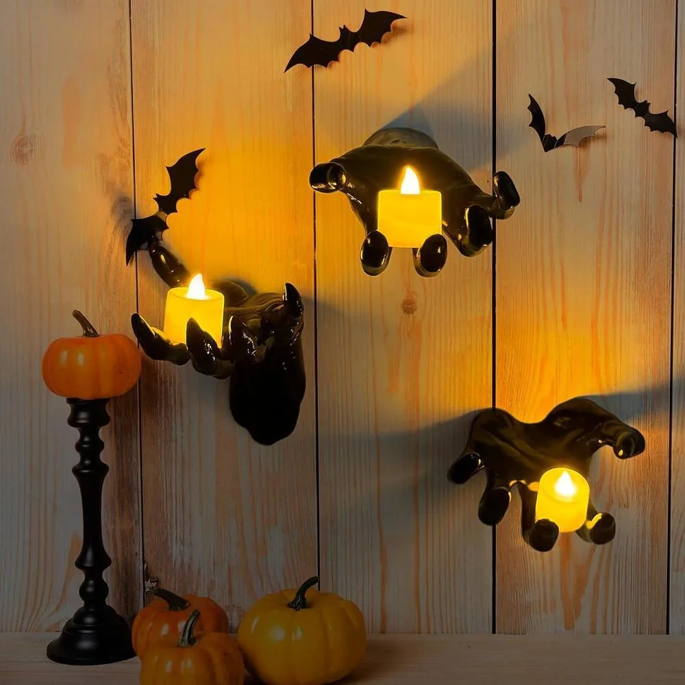 Decoraciones de Halloween, manos espeluznantes para decoraciones de pared góticas con velas, paquete de 3 piezas