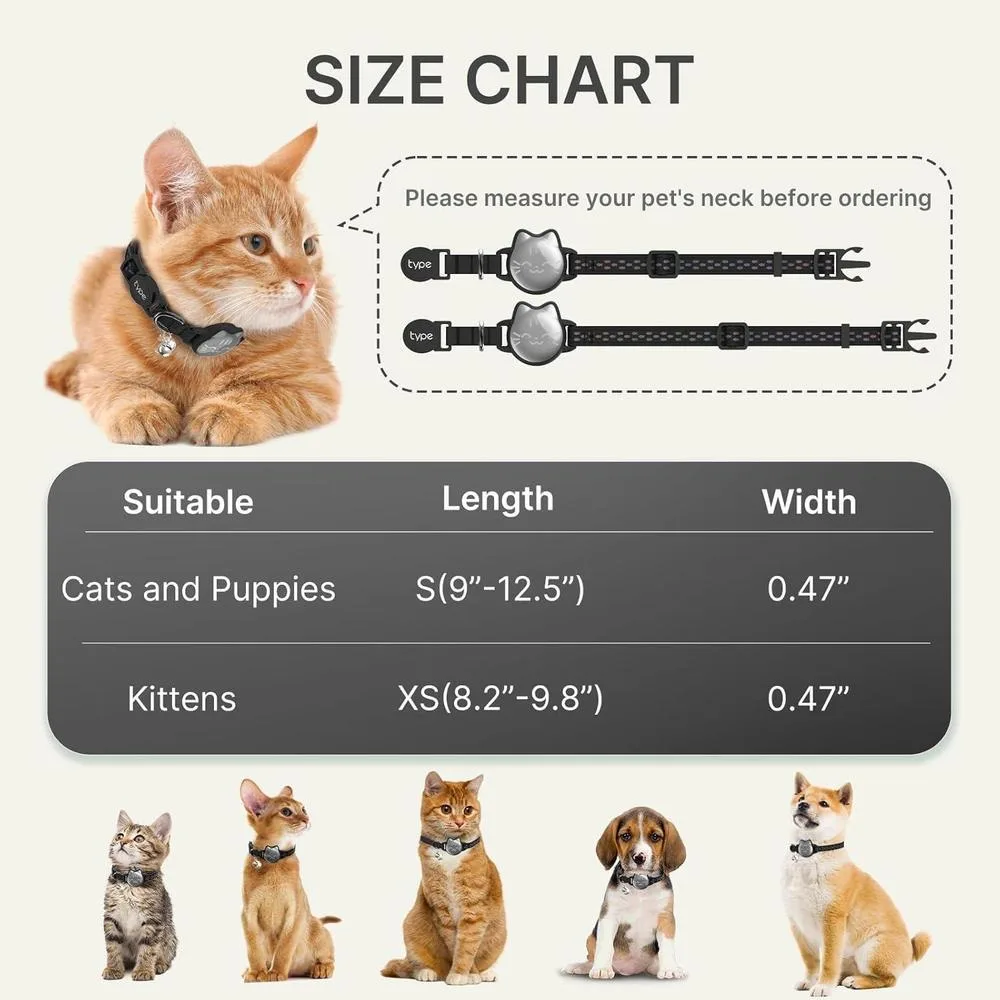 Collar de gato Airtag impermeable con patrón de pez luminoso y soporte oculto, ideal para rastrear a tu gato