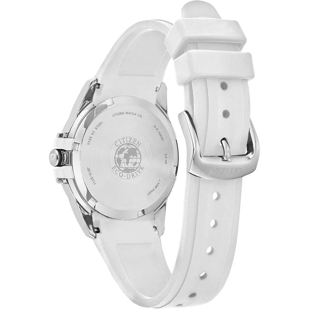 Citizen Eco-Drive Classic Reloj de Acero Inoxidable Plateado con Correa de Goma Blanca y Esfera Blanca