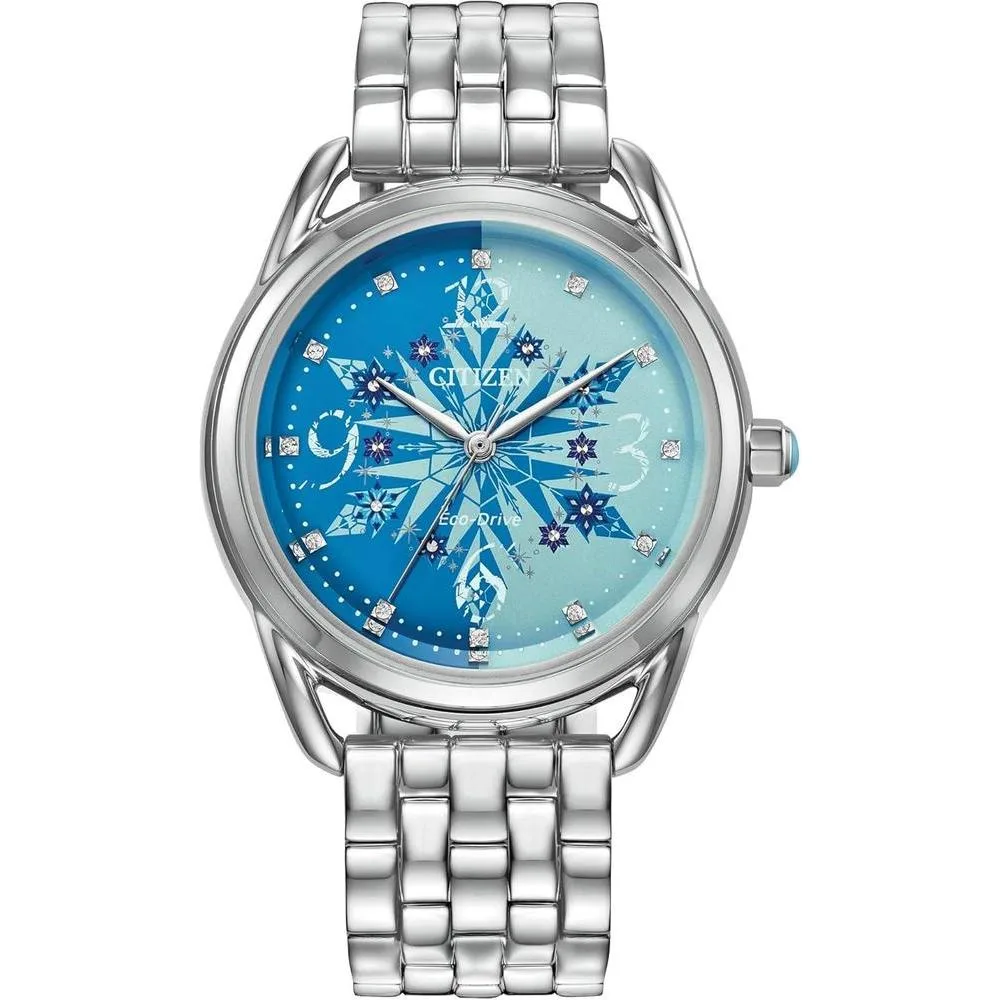 Reloj de Pulsera Citizen Eco-Drive Disney Princess Frozen en acero inoxidable con esfera azul y diseño de copo de nieve